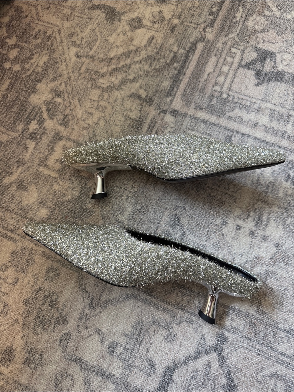 Simon Miller Tinsel Pointed Gala Kitten Heel Mule Metallic Silver Size 40 / 10 - Picture 4 of 9